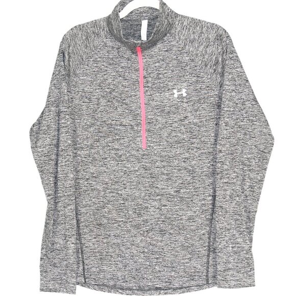 Under Armour Heat Gear Speckled Gray Half Zip Long Sleeve Athletic Pullover Top - Picture 2 of 5